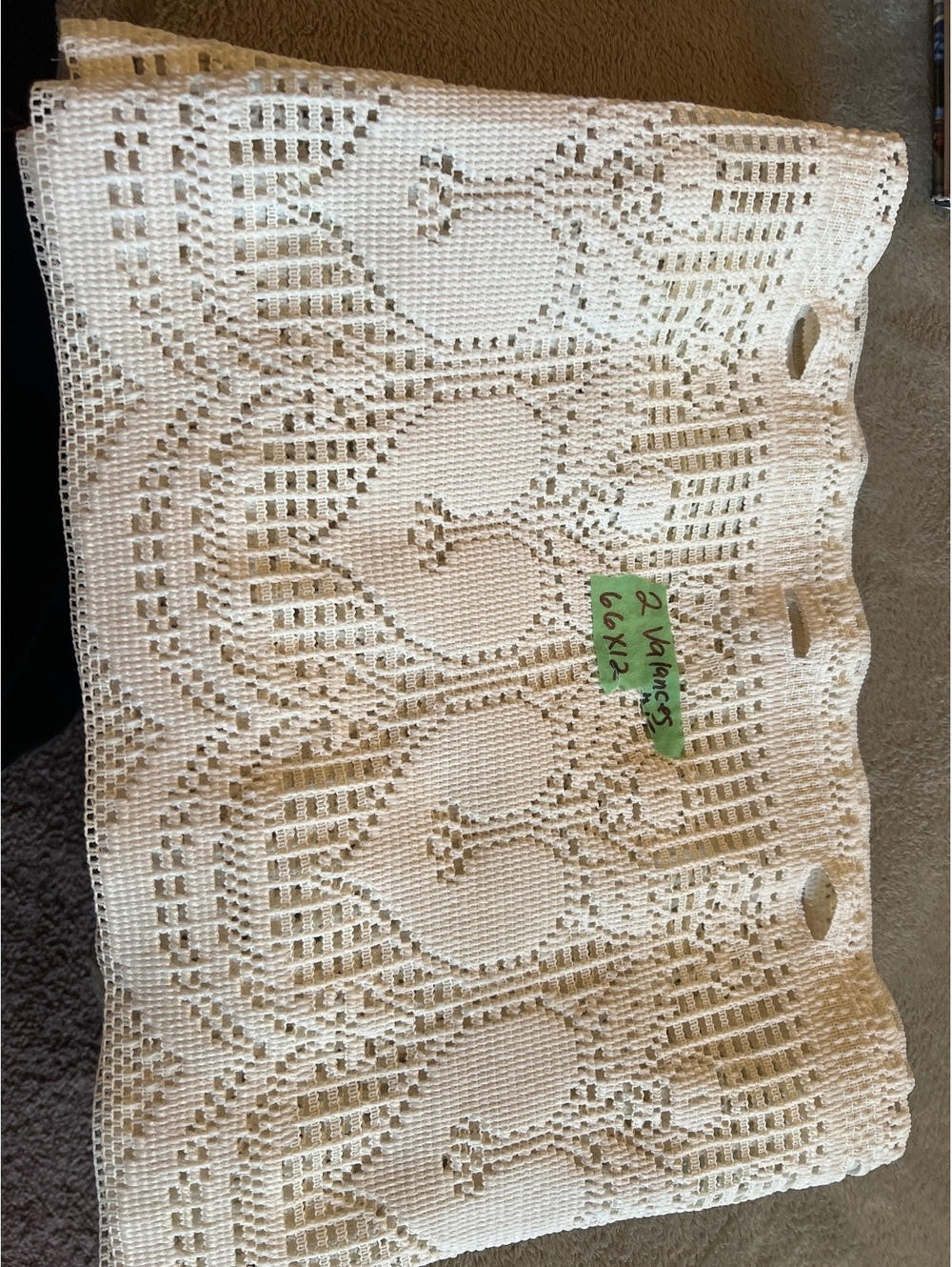 Set of 2 White Crochet Heart Valances 66x12